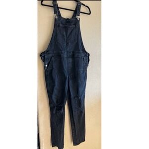 Old Navy OG Straight Black-Wash Ripped Jean Overalls for Women Size 10 Tall